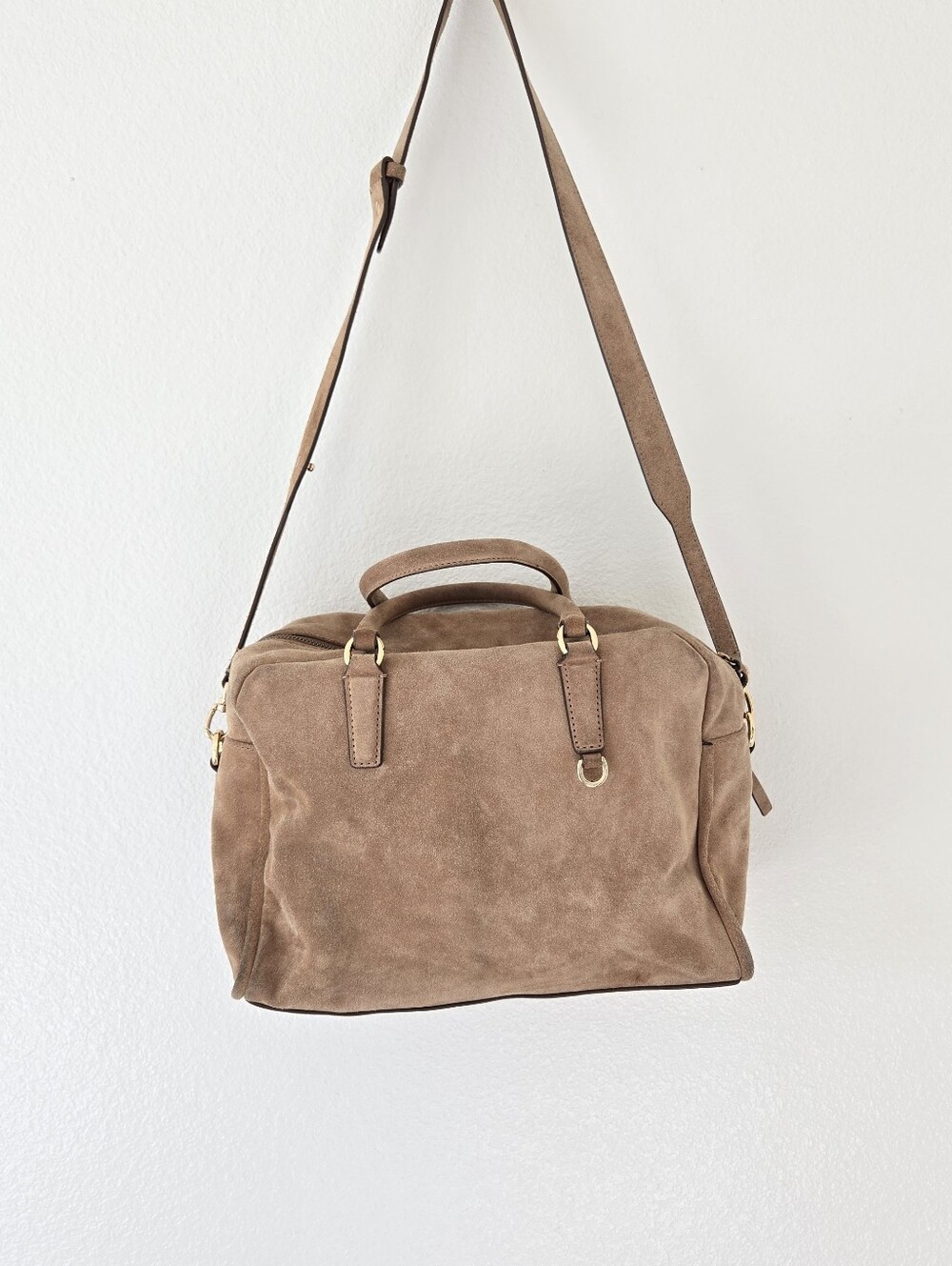 Banana Republic Camel Suede Satchel Large Duffel Purse Shoulder Bag Fall 2016 - Picture 13 of 16